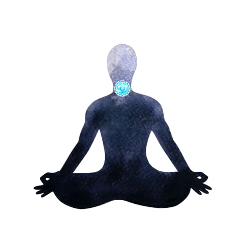 dark figure with blue dot over throat chakra